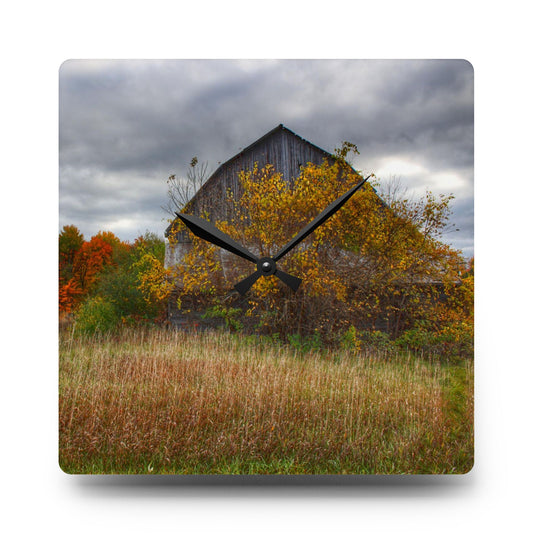 U R There Photography Church Road Grey III Rustic Farmhouse Acrylic Analog Wall Clock 10.75'' × 10.75'' (Square)
