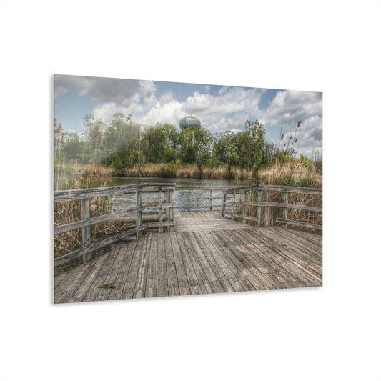 U R There Photography Bridge Overlooking Water Tower Park in Lapeer Rustic Farmhouse Acrylic Wall Print