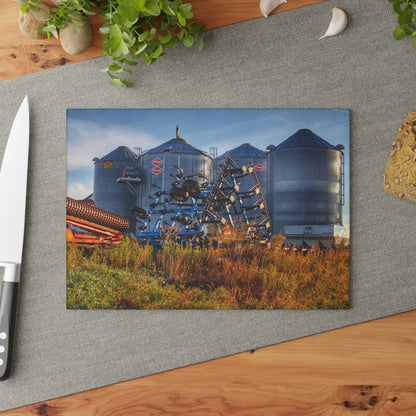 U R There Photography Peck Road Grain Silos Rustic Farmhouse Tempered-Glass Cutting Board