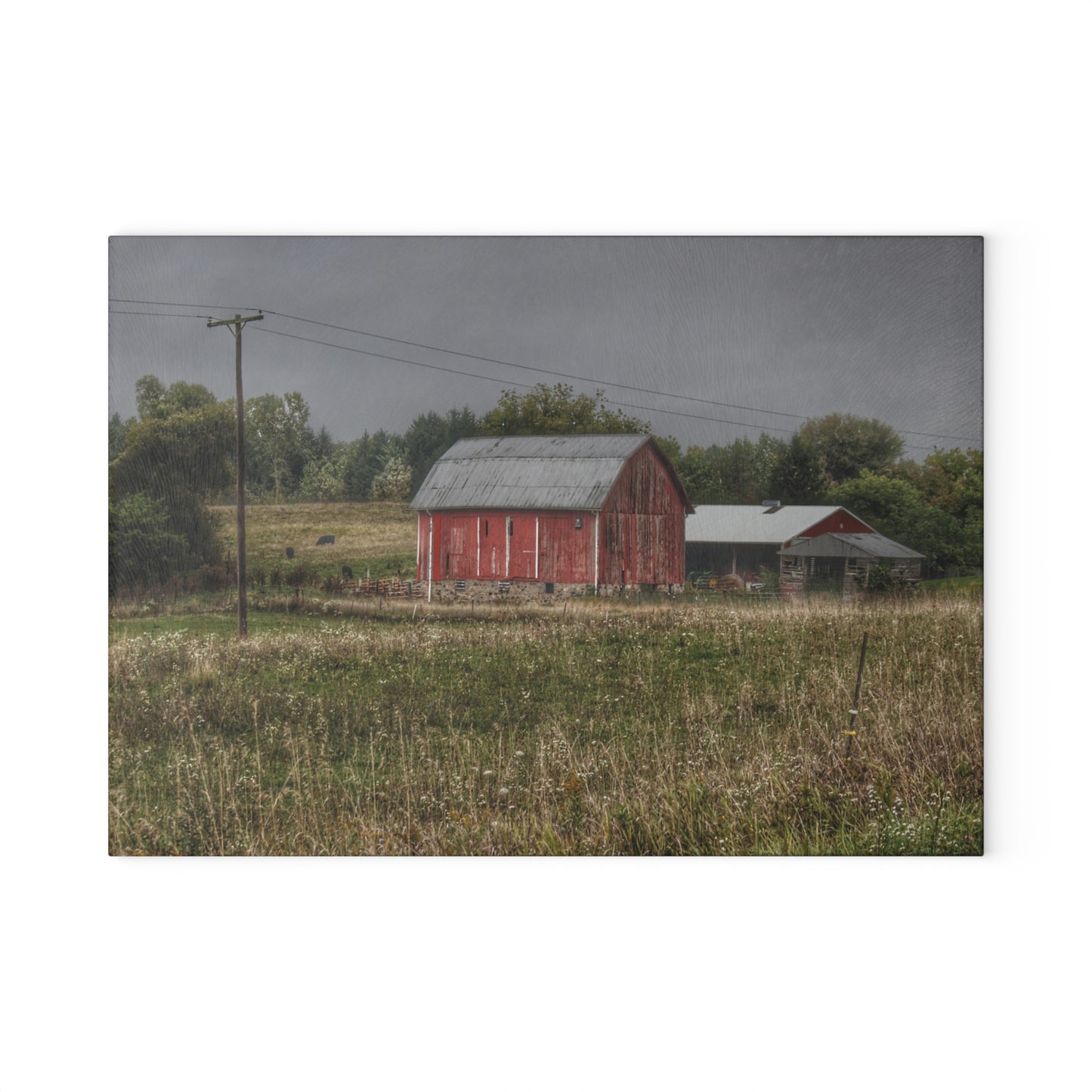 U R There Photography North Lake Road Red I Rustic Farmhouse Tempered-Glass Cutting Board