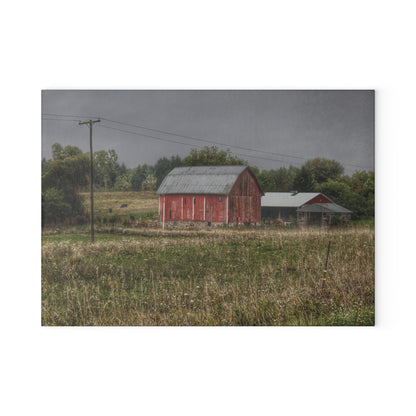 U R There Photography North Lake Road Red I Rustic Farmhouse Tempered-Glass Cutting Board