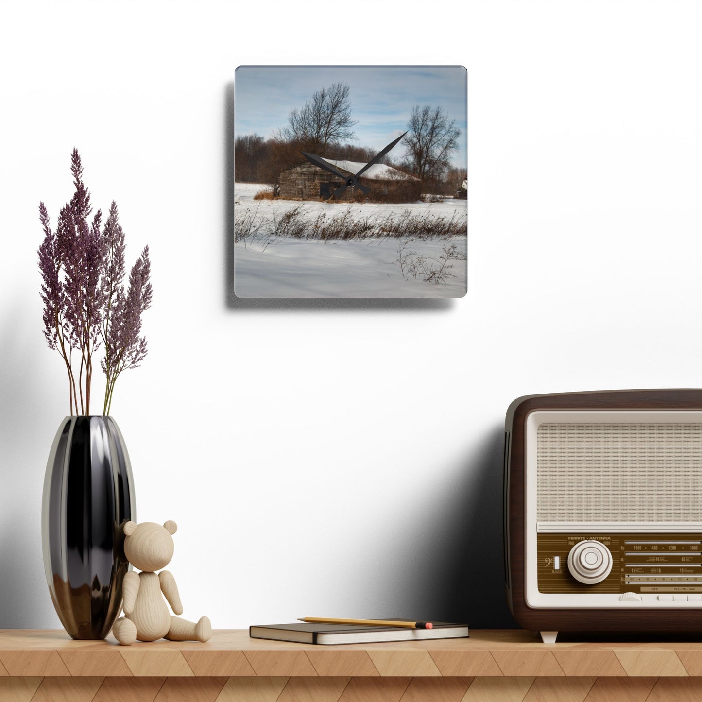 U R There Photography Frozen Grey Shack of Kingston Rustic Farmhouse Acrylic Analog Wall Clock