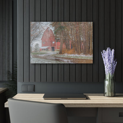U R There Photography Tubspring Road Hidden Winter Red Rustic Farmhouse Acrylic Wall Print