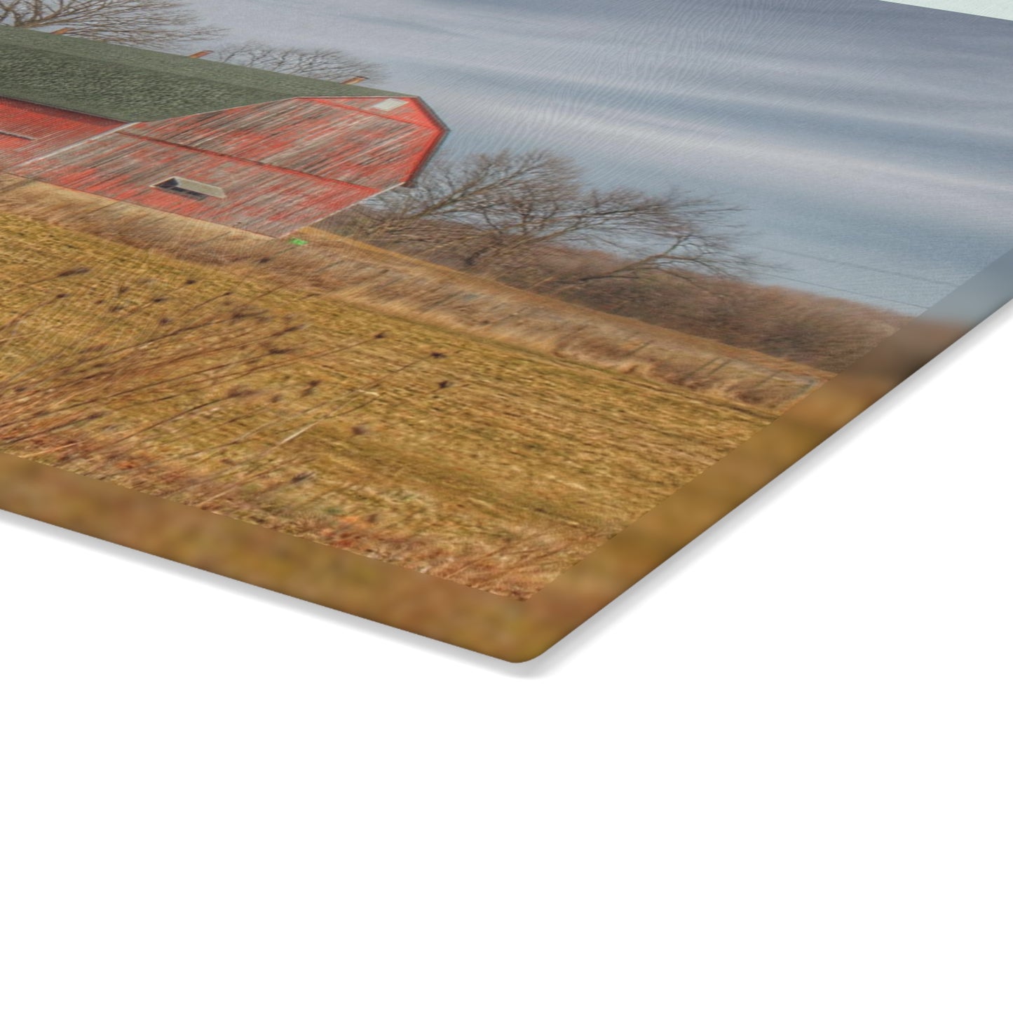U R There Photography Clark Road Hillside Red I Rustic Farmhouse Tempered-Glass Cutting Board