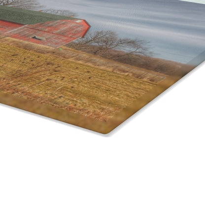 U R There Photography Clark Road Hillside Red I Rustic Farmhouse Tempered-Glass Cutting Board
