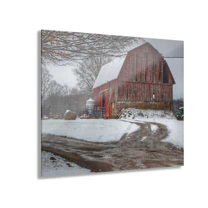 U R There Photography Marathon Road Red in Winter Rustic Farmhouse Acrylic Wall Print