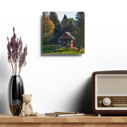 U R There Photography Hadley Covered Bridge II Rustic Farmhouse Acrylic Analog Wall Clock