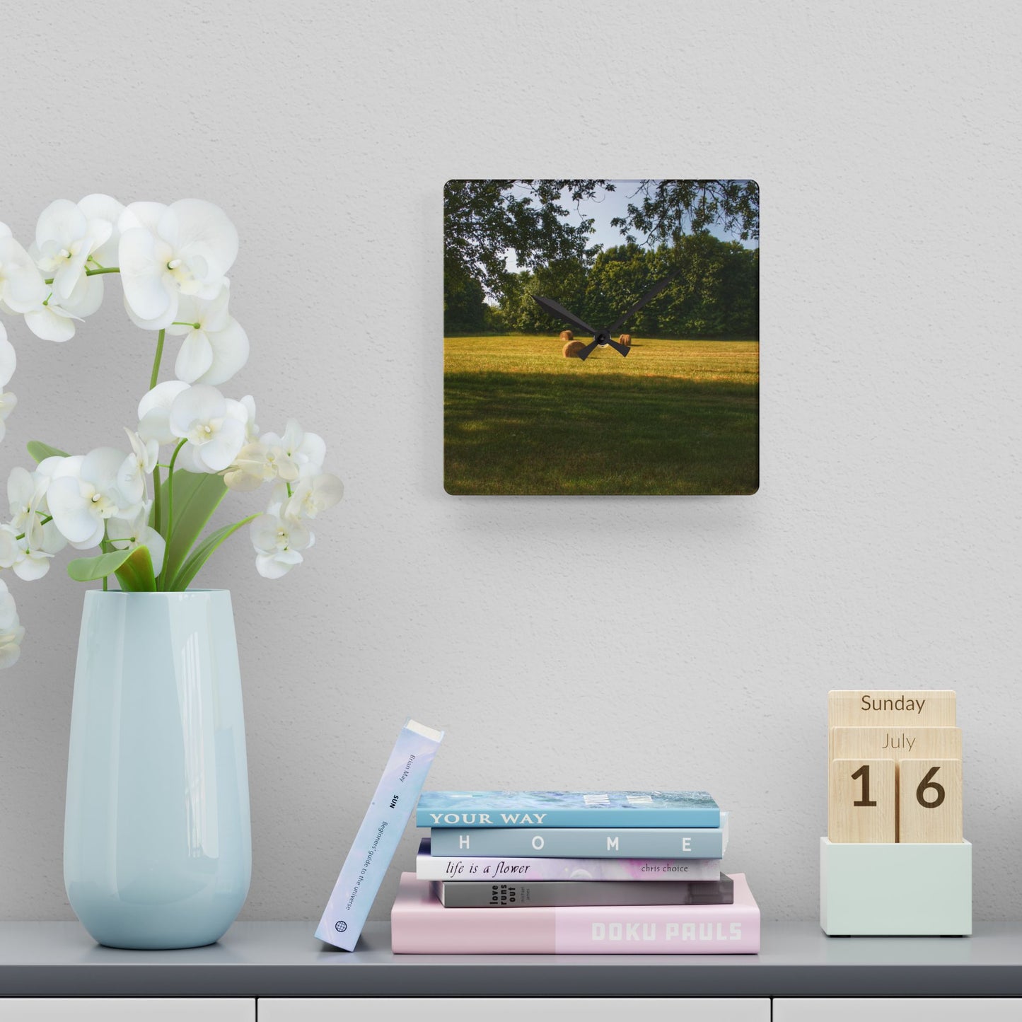 U R There Photography Summer Haybales I Rustic Farmhouse Acrylic Analog Wall Clock
