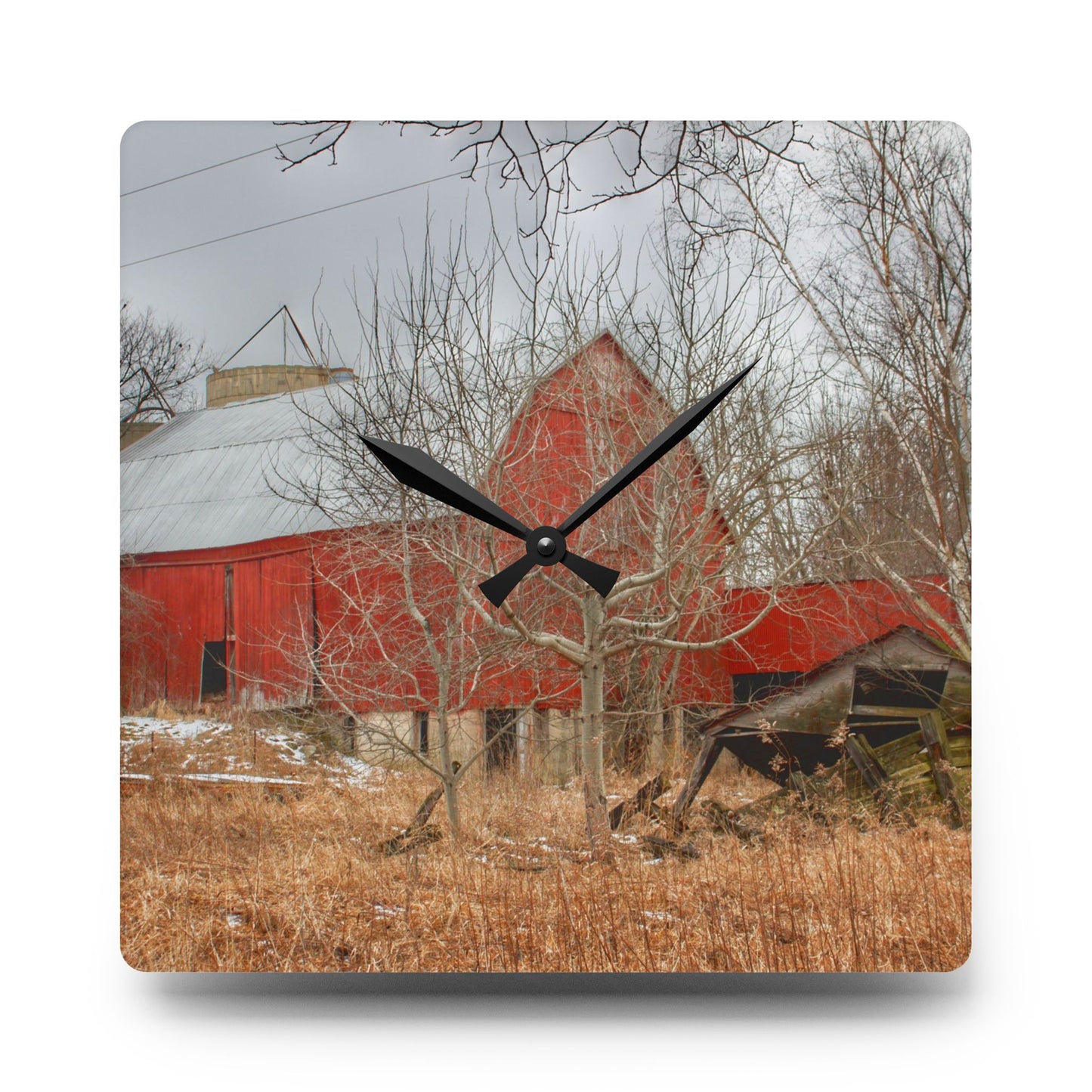 U R There Photography North Five Lakes Road Red Rustic Farmhouse Acrylic Analog Wall Clock