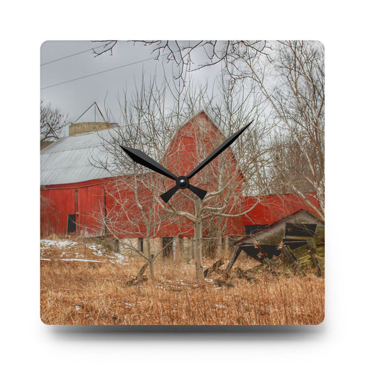 North Five Lakes Road Red Rustic Farmhouse Acrylic Analog Wall Clock 10.75'' × 10.75'' (Square)