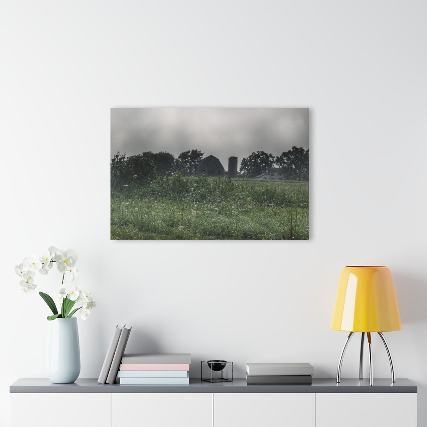 U R There Photography Hill Road Grey in the Fog Rustic Farmhouse Acrylic Wall Print