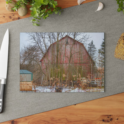 U R There Photography LeValley Road Red Rustic Farmhouse Tempered-Glass Cutting Board
