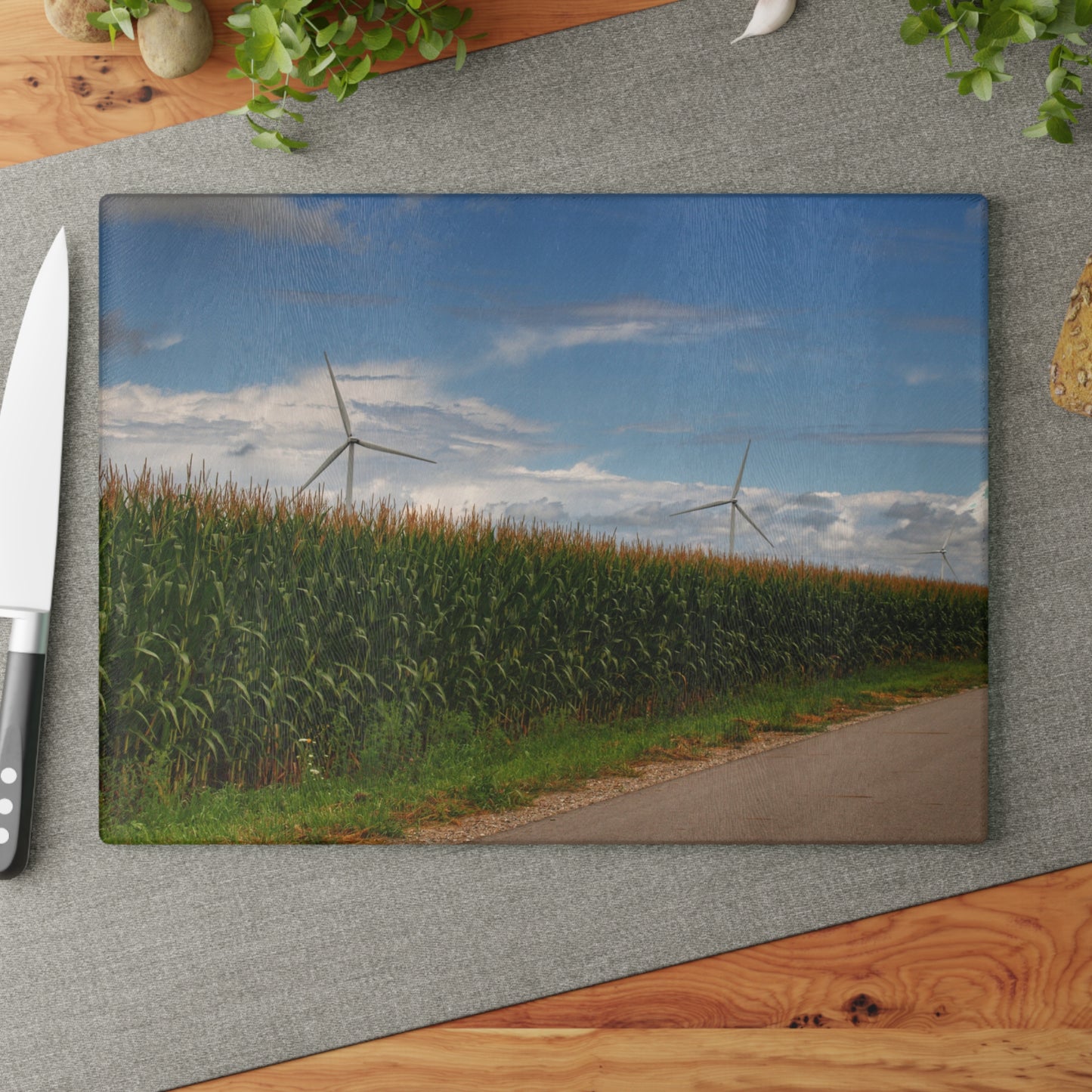 U R There Photography Gilford Road Corn Row I Rustic Farmhouse Tempered-Glass Cutting Board