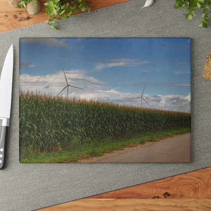U R There Photography Gilford Road Corn Row I Rustic Farmhouse Tempered-Glass Cutting Board