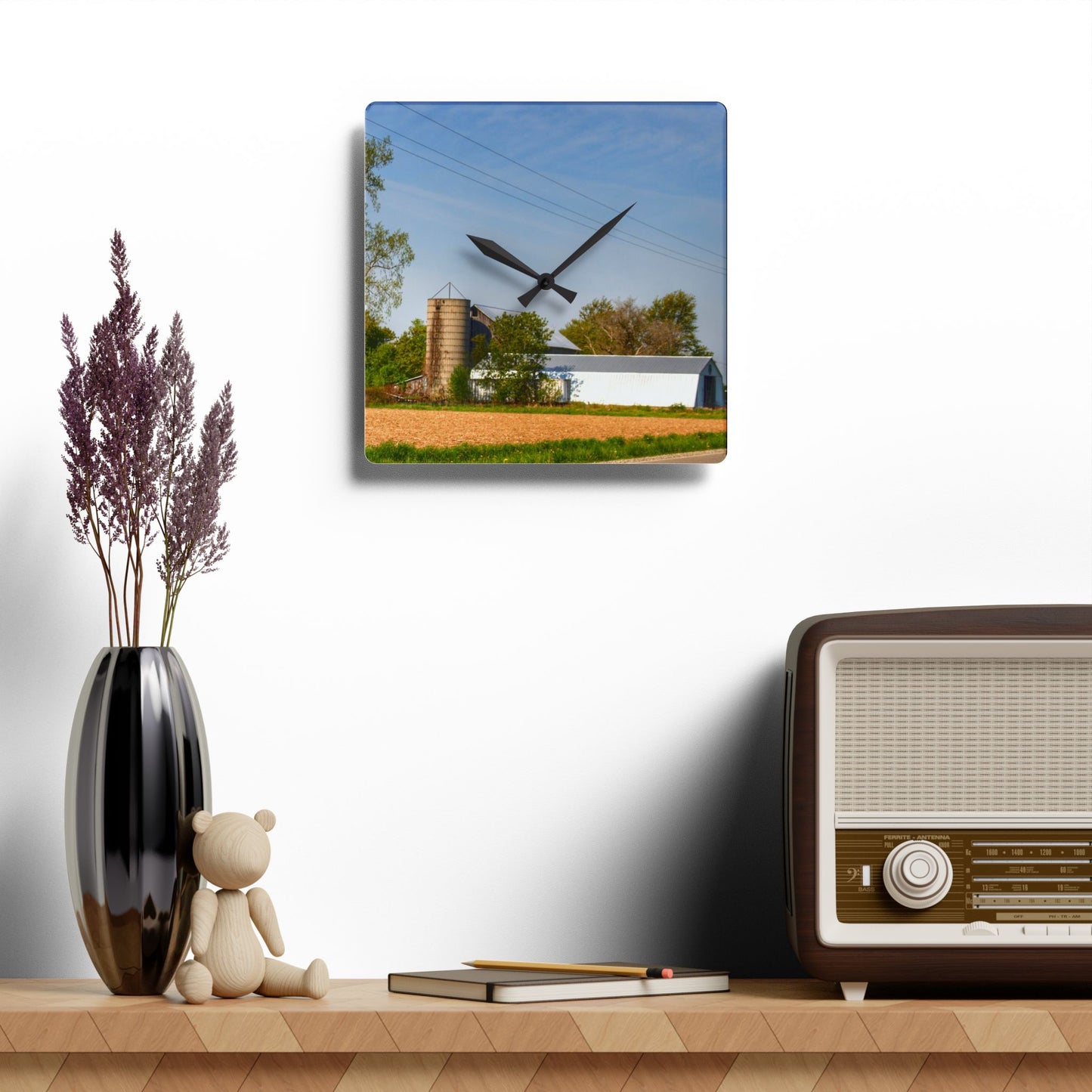 U R There Photography Deckerville Road Hidden Grey Rustic Farmhouse Acrylic Analog Wall Clock