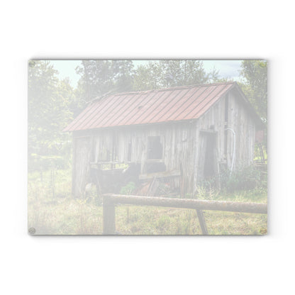 U R There Photography Silverwood Rusted Grey Shack Rustic Farmhouse Tempered-Glass Cutting Board