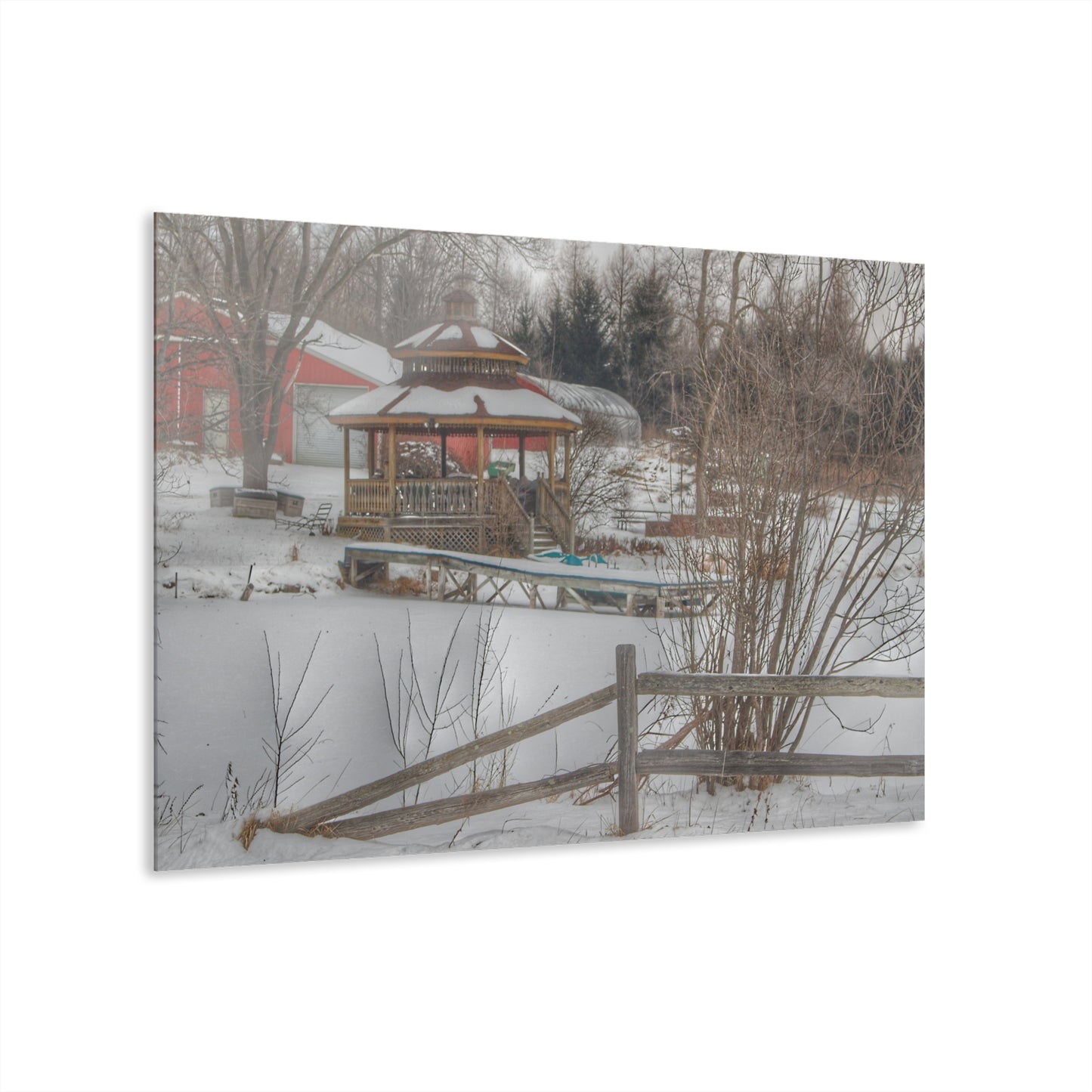U R There Photography Columbiaville Gazebo in Winter Rustic Farmhouse Acrylic Wall Print