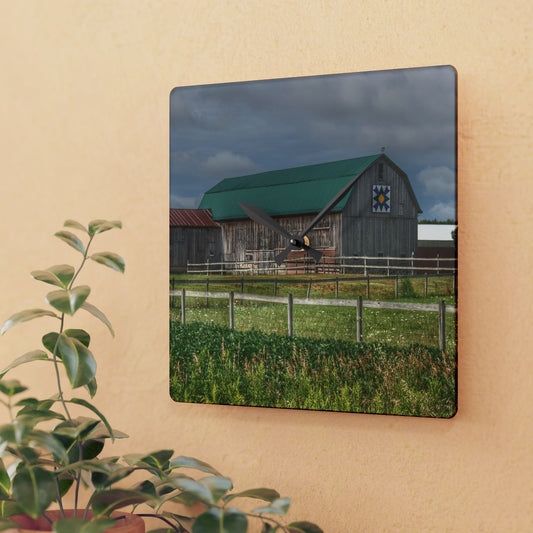 U R There Photography West Millington Road Grey Quilt Rustic Farmhouse Acrylic Analog Wall Clock