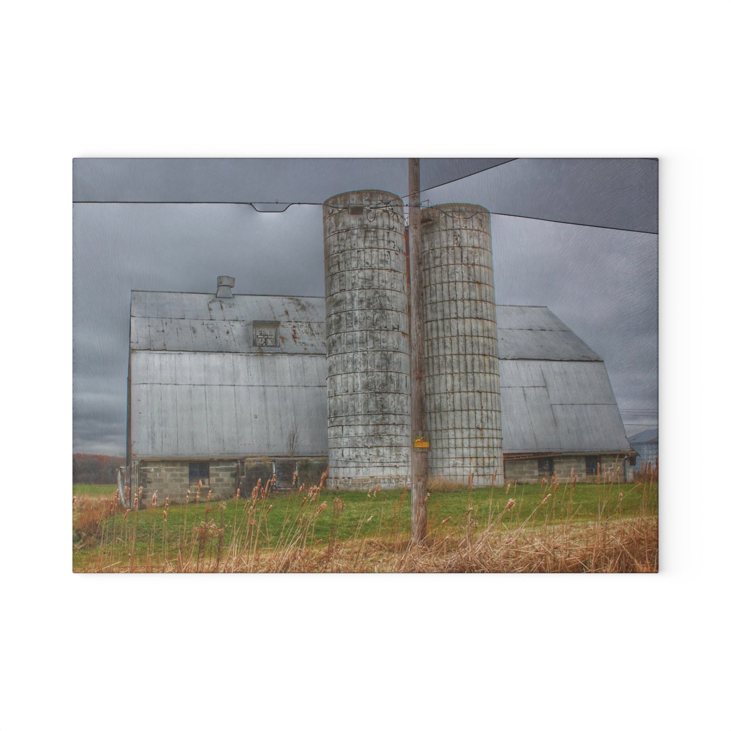 U R There Photography Daley Road Grey II Rustic Farmhouse Tempered-Glass Cutting Board