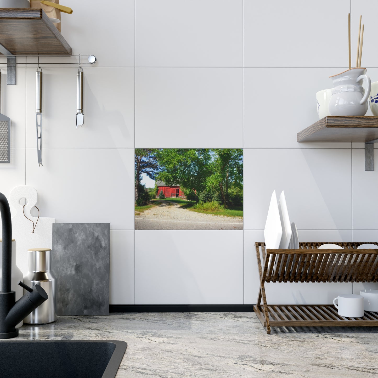 U R There Photography Caro Hidden Red Rustic Farmhouse Decorative Ceramic Tile