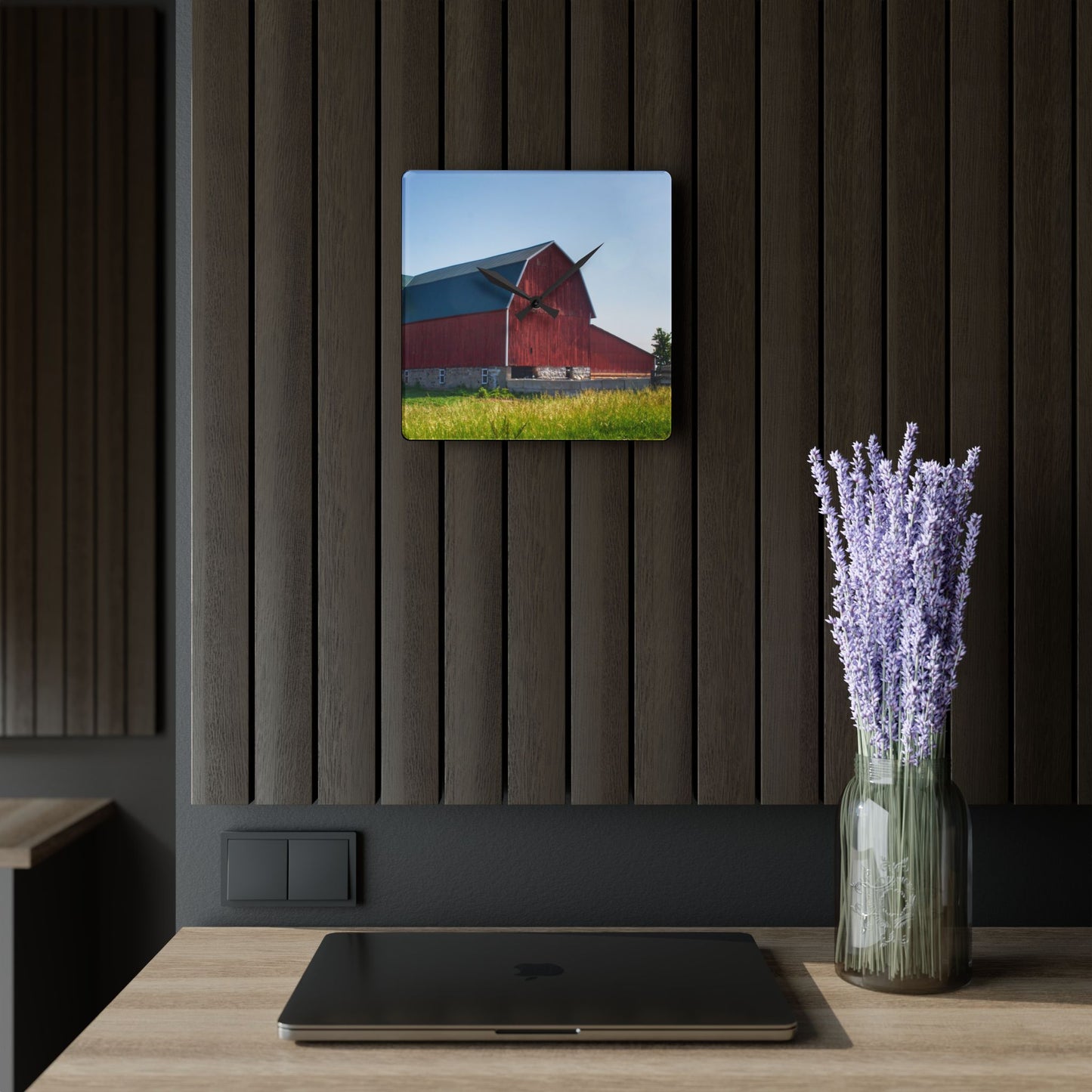 U R There Photography Burnside Red Rustic Farmhouse Acrylic Analog Wall Clock