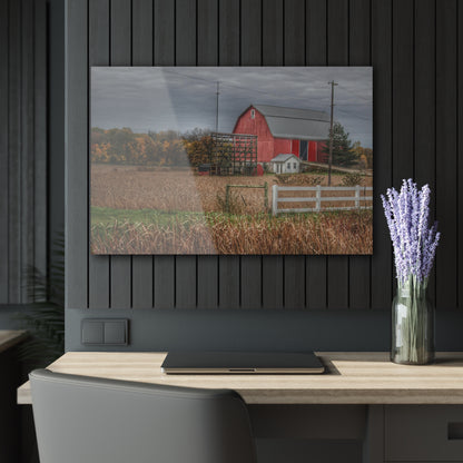 U R There Photography Barnes Road Red in Fall Rustic Farmhouse Acrylic Wall Print