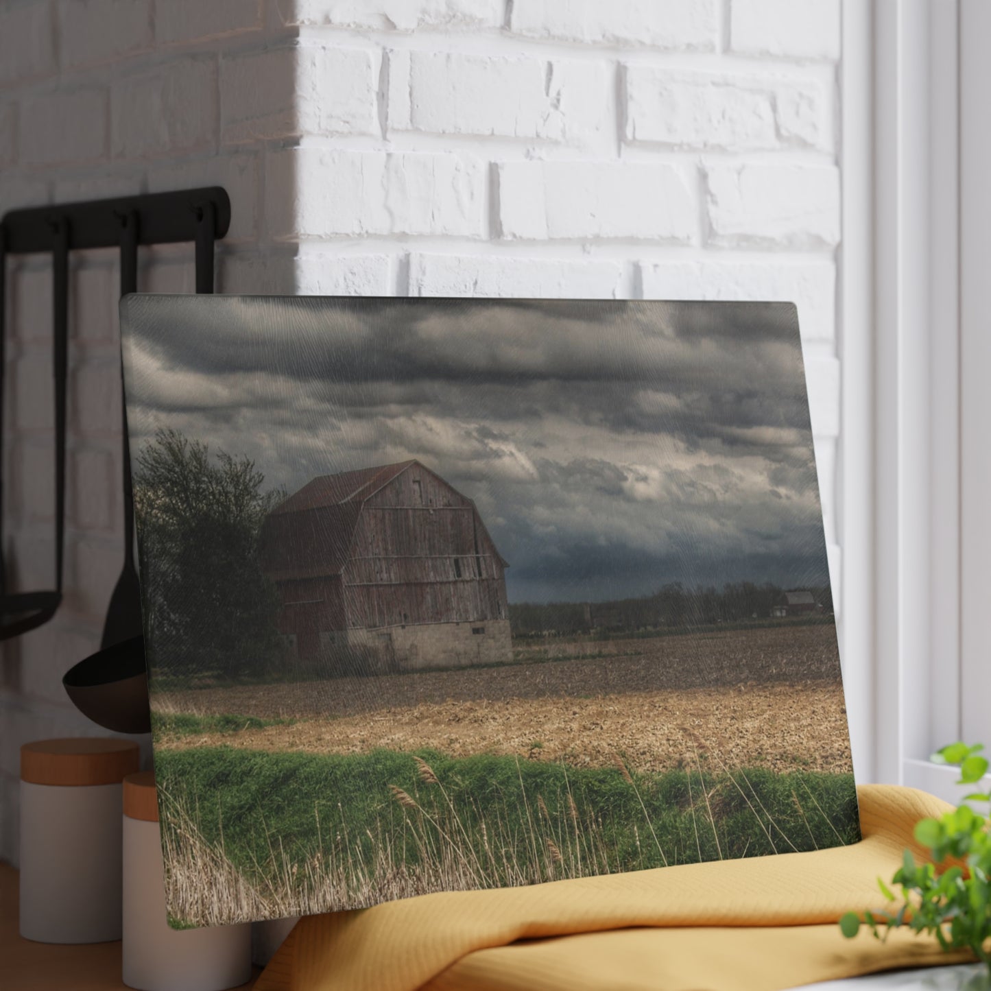 U R There Photography Sandusky Grey I Rustic Farmhouse Tempered-Glass Cutting Board