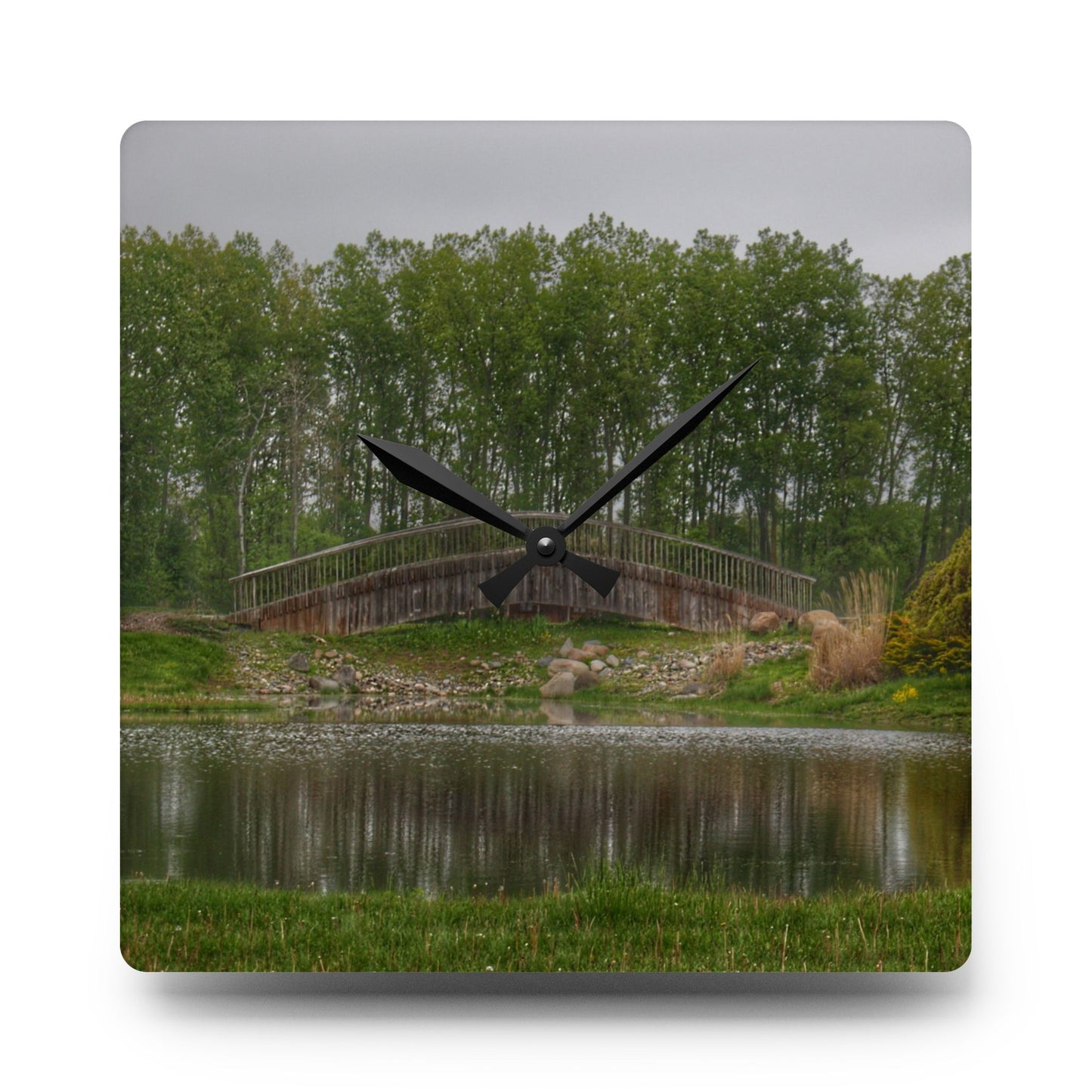 U R There Photography Bridge of Summer Road I Rustic Farmhouse Acrylic Analog Wall Clock