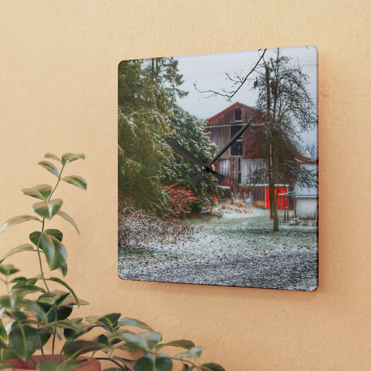 U R There Photography Lum Hidden Red Rustic Farmhouse Acrylic Analog Wall Clock