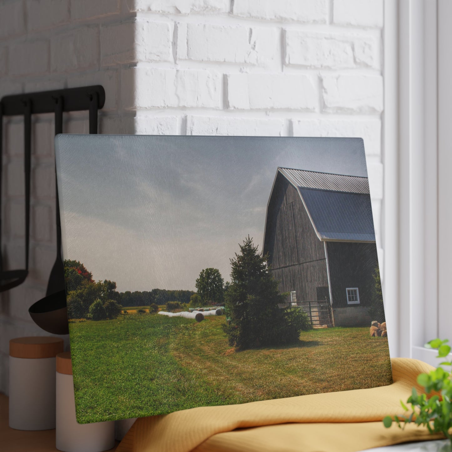 U R There Photography Black Haybarn Rustic Farmhouse Tempered-Glass Cutting Board