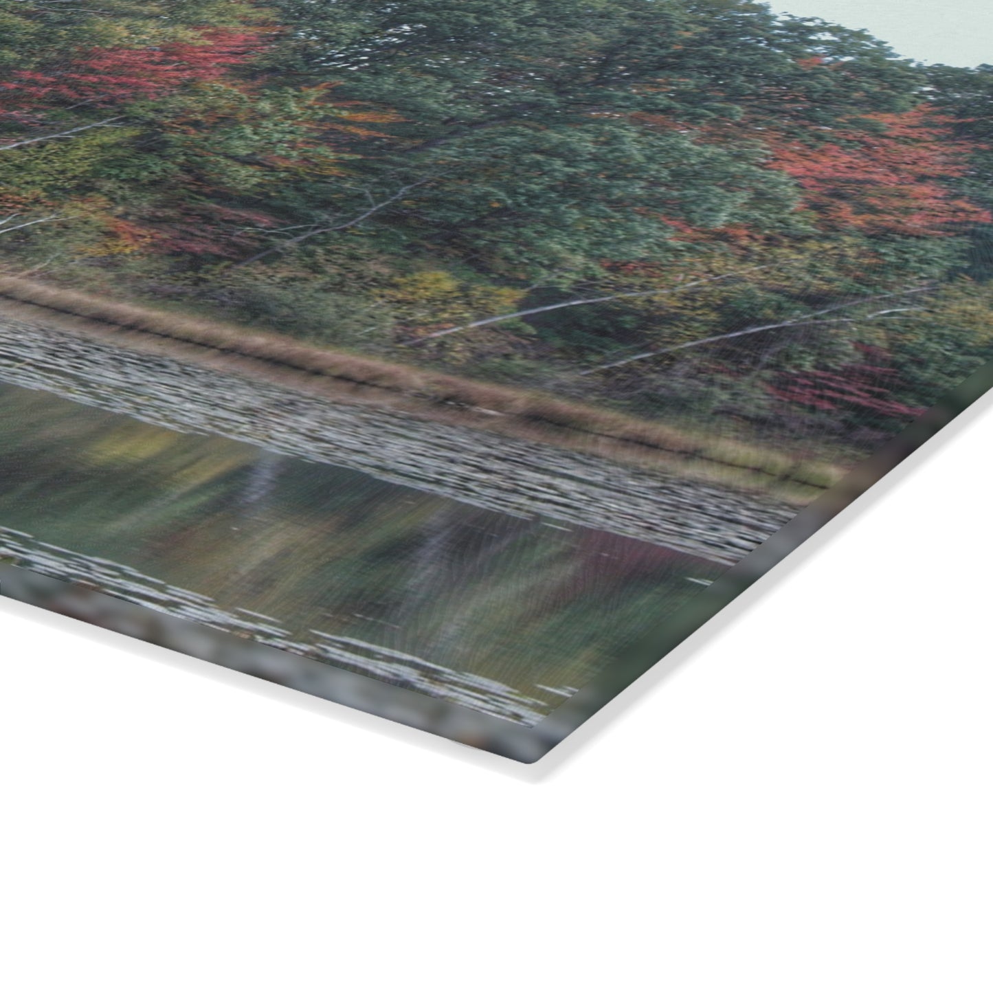 U R There Photography Fall on Murphy Lake IV Rustic Farmhouse Tempered-Glass Cutting Board