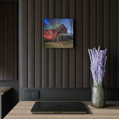 U R There Photography Imlay City Road Cow Barn I Rustic Farmhouse Acrylic Analog Wall Clock