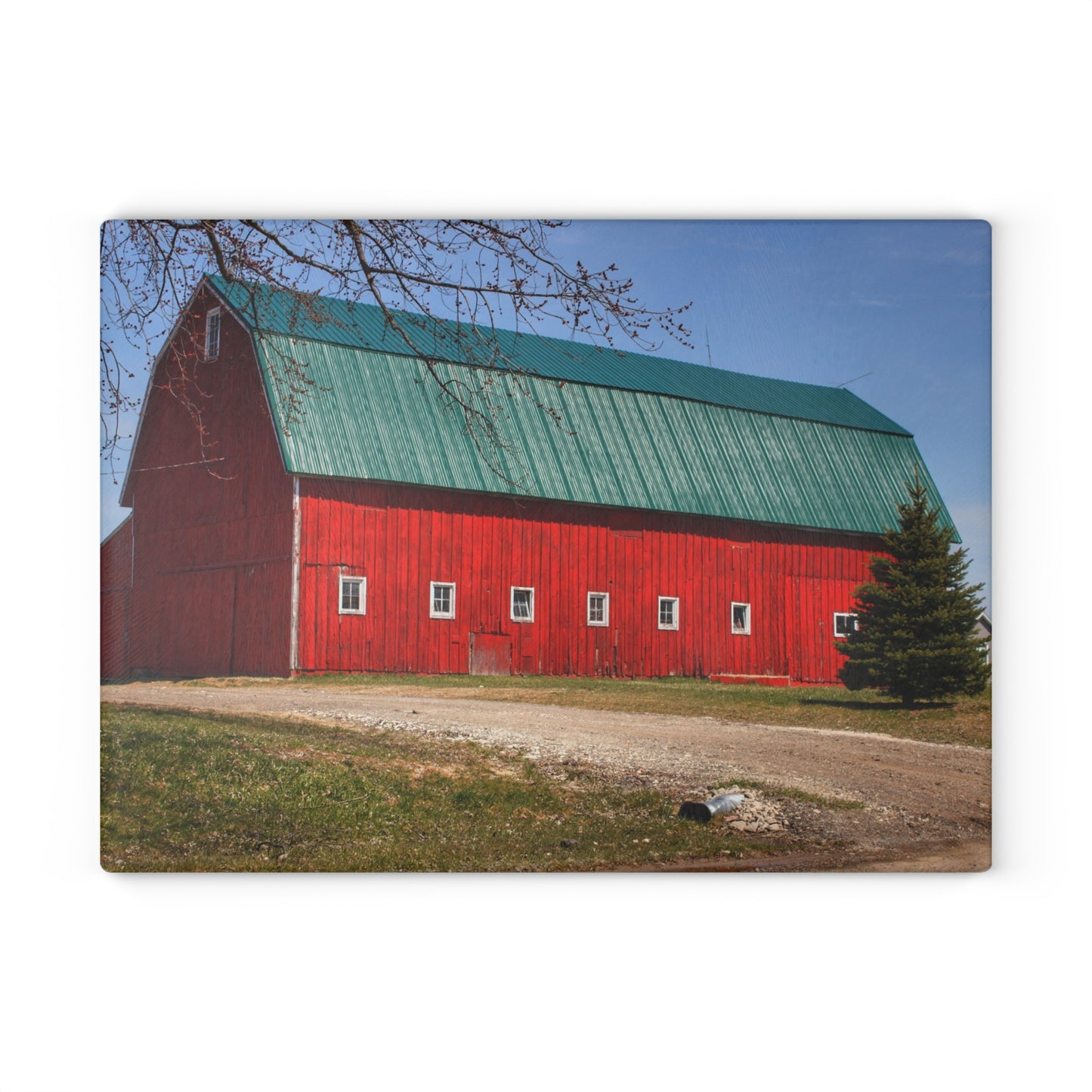 U R There Photography Perry Road Red Rustic Farmhouse Tempered-Glass Cutting Board