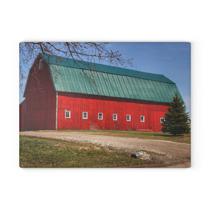 U R There Photography Perry Road Red Rustic Farmhouse Tempered-Glass Cutting Board