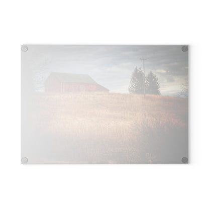 U R There Photography Grey Road Hillside Red II Rustic Farmhouse Tempered-Glass Cutting Board