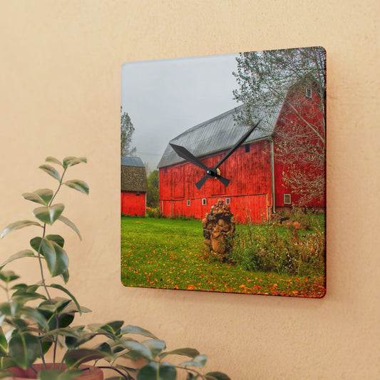 U R There Photography Cramton Road Reds I Rustic Farmhouse Wall Clock