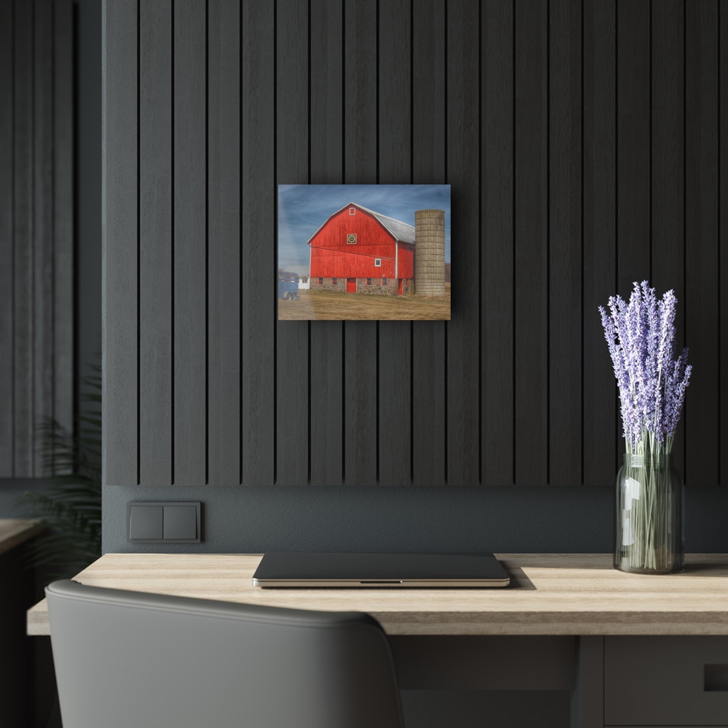 U R There Photography West Brown Road Quilted Red Rustic Farmhouse Acrylic Wall Print