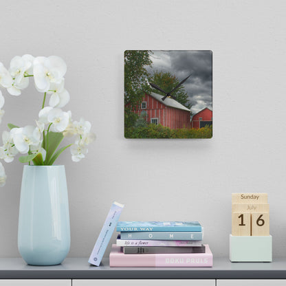 U R There Photography Pinstripe Barn and Buddy I Rustic Farmhouse Acrylic Analog Wall Clock