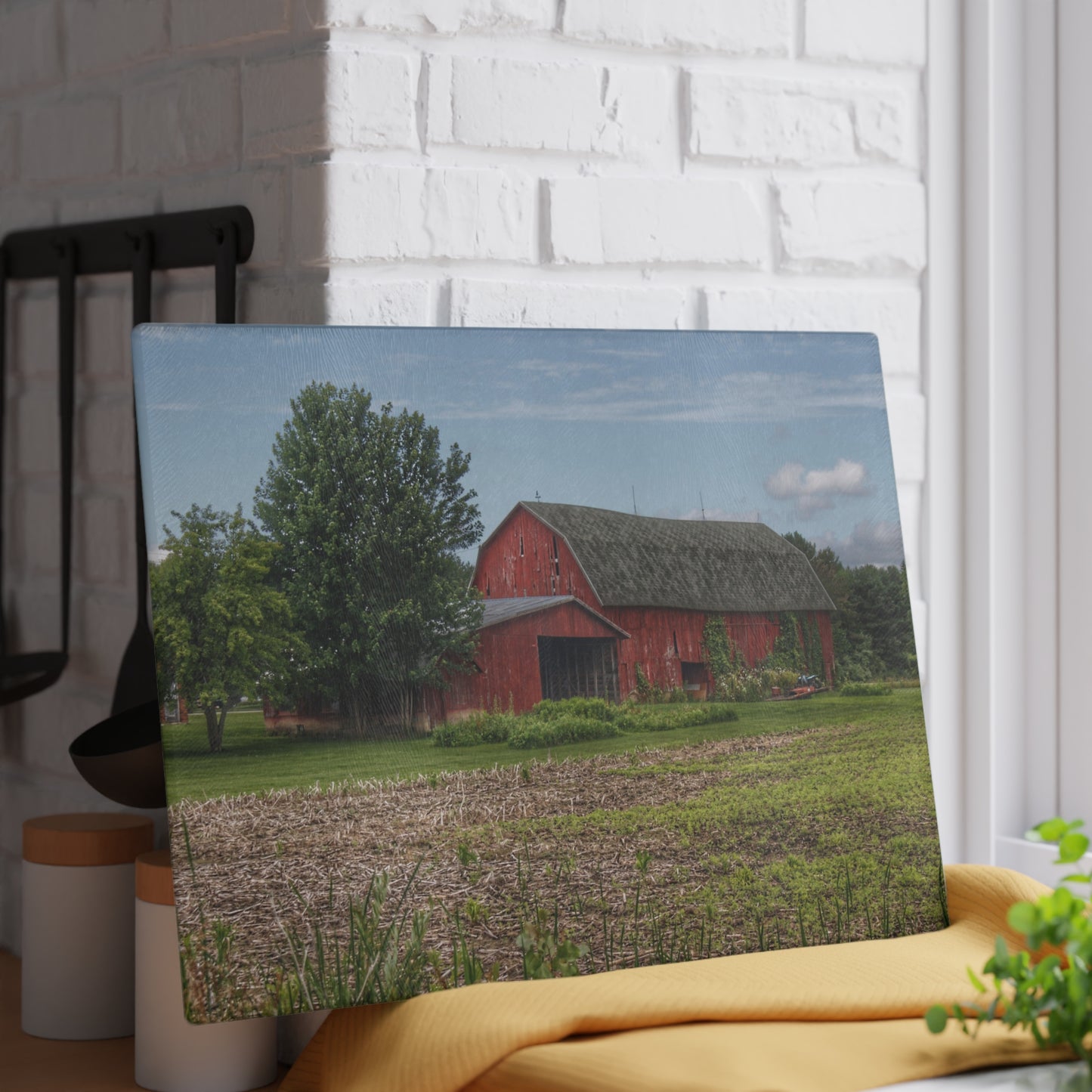 U R There Photography Murphy Lake Road Reds Rustic Farmhouse Tempered-Glass Cutting Board