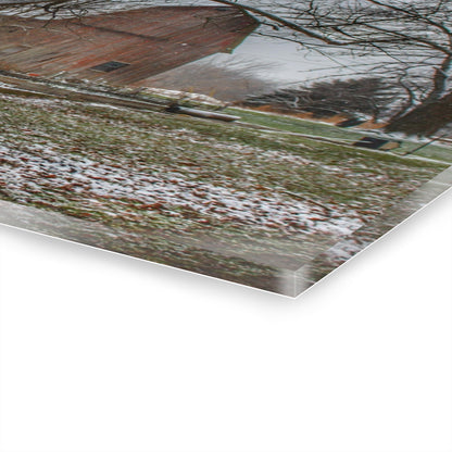 U R There Photography Bishop Road Winter Red Rustic Farmhouse Acrylic Wall Print