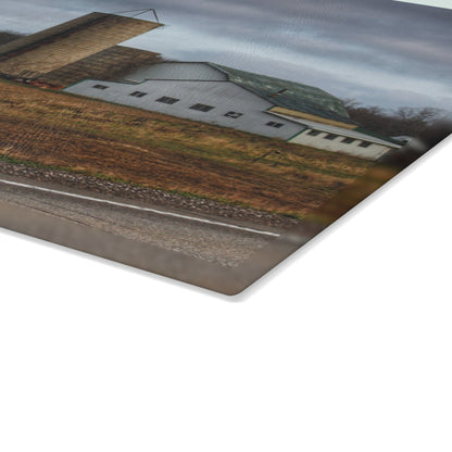 U R There Photography M-24 Whites Rustic Farmhouse Tempered-Glass Cutting Board