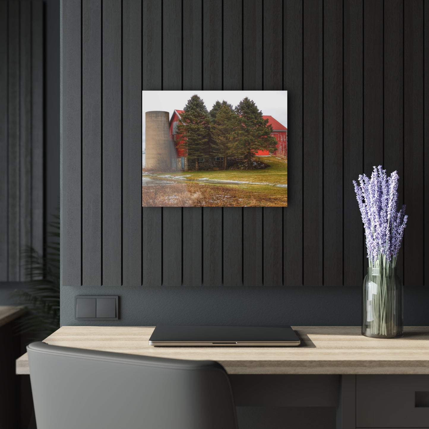 U R There Photography Laur Road Red Among the Pines III Rustic Farmhouse Acrylic Wall Print