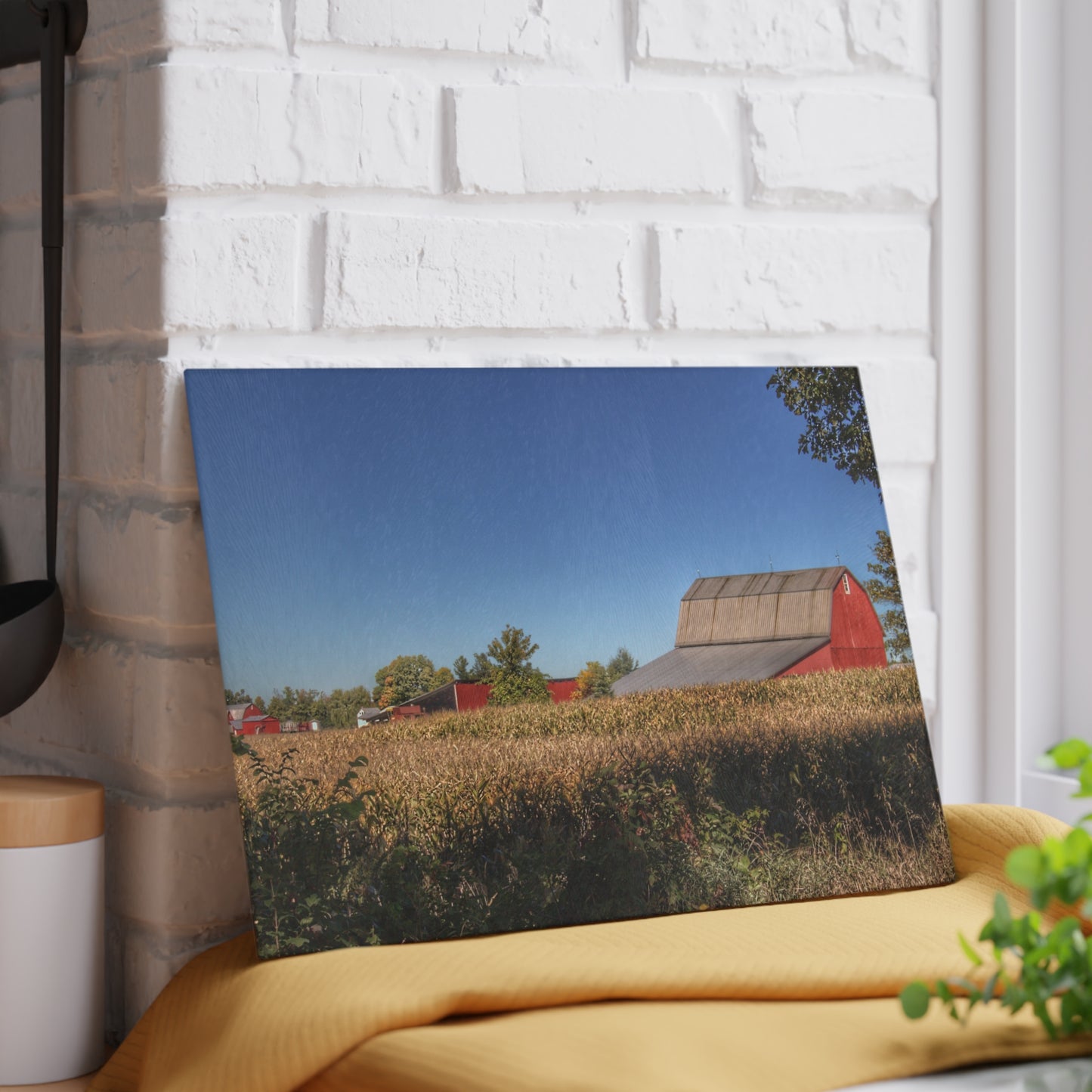 U R There Photography Red Saltbox Barn Rustic Farmhouse Tempered-Glass Cutting Board