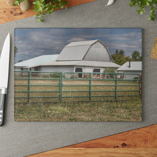 U R There Photography Petz Road Grey Rustic Farmhouse Tempered-Glass Cutting Board