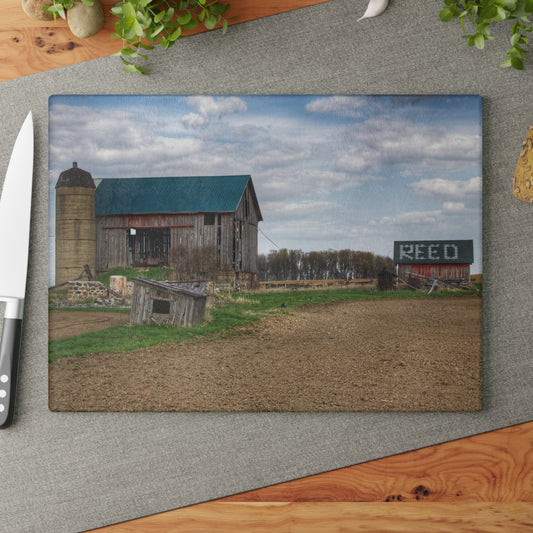 U R There Photography Cedar Creek Road Reds Rustic Farmhouse Tempered-Glass Cutting Board