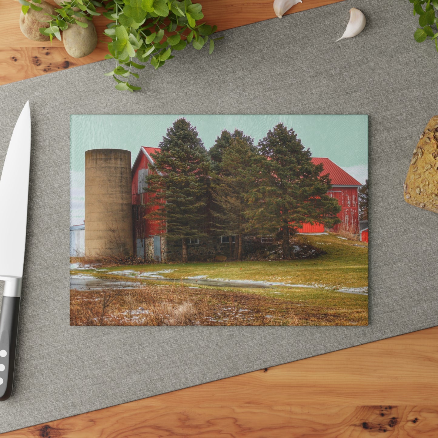 U R There Photography Laur Road Red Among the Pines III Rustic Farmhouse Tempered-Glass Cutting Board