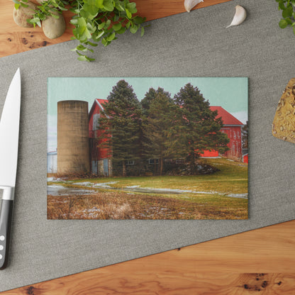U R There Photography Laur Road Red Among the Pines III Rustic Farmhouse Tempered-Glass Cutting Board