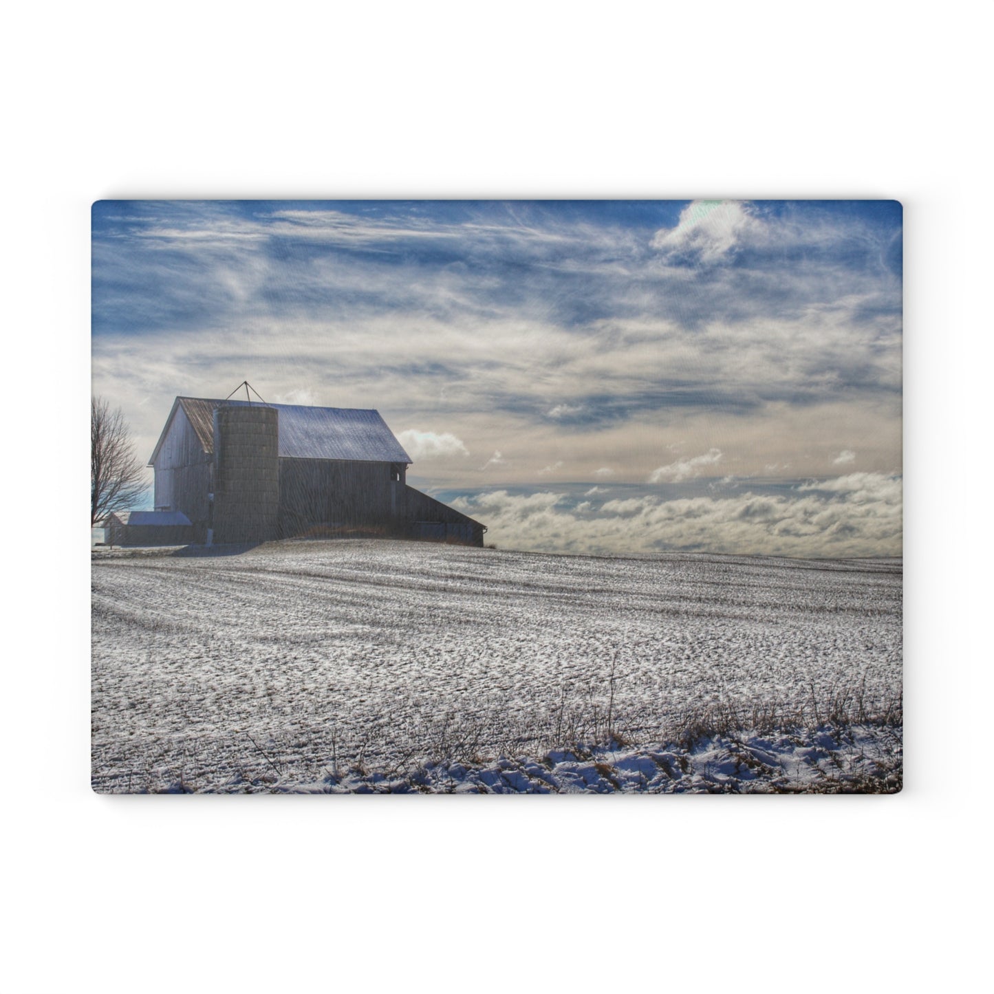 U R There Photography Early Spring Grey I Rustic Farmhouse Tempered-Glass Cutting Board