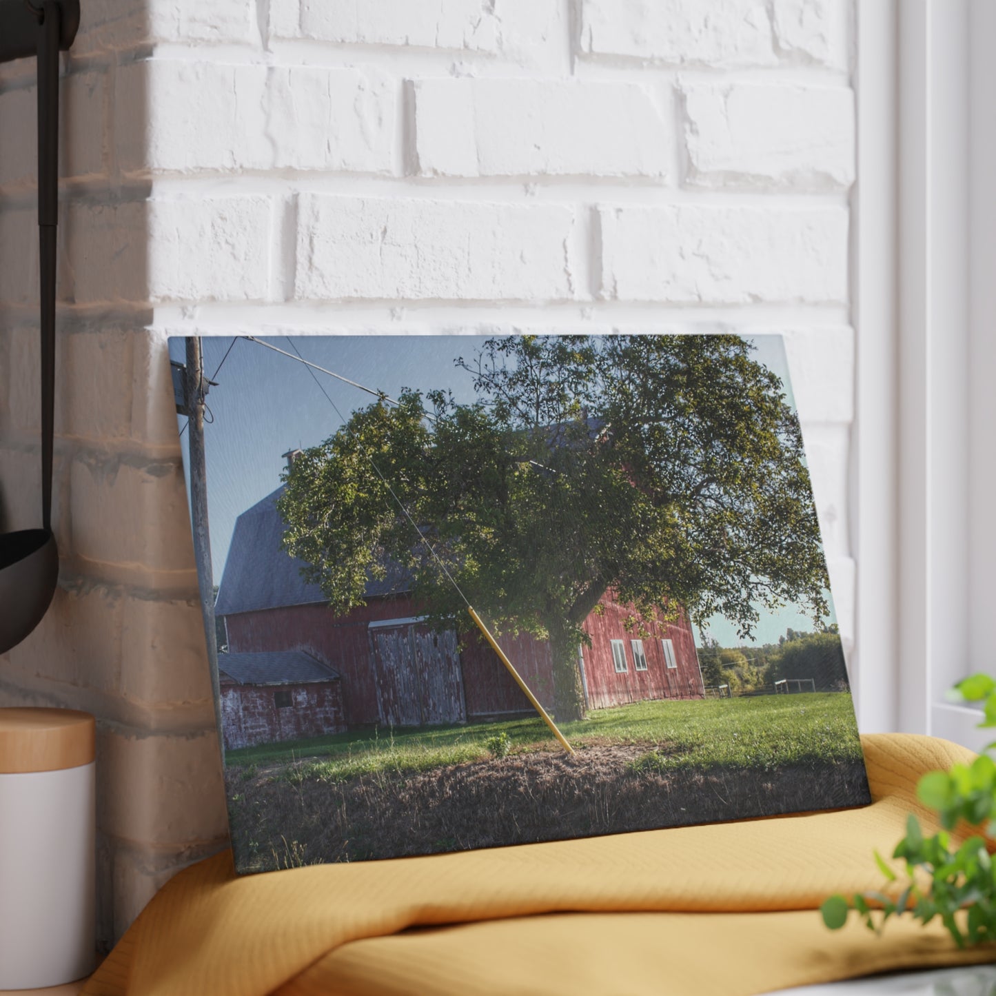 U R There Photography Rochester Road Hidden Red Rustic Farmhouse Tempered-Glass Cutting Board 8"x 11"
