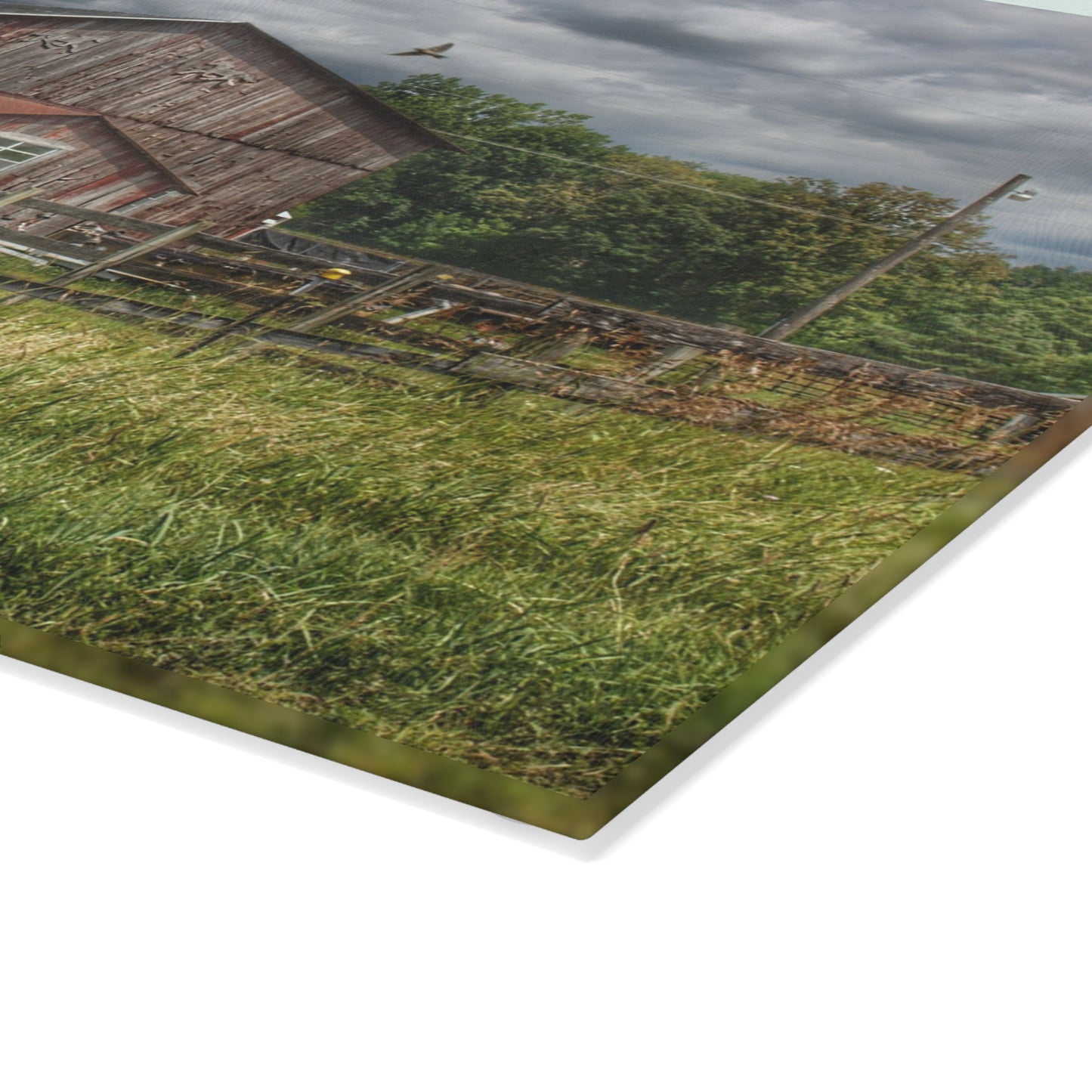 U R There Photography Millington Road Grey Horse Barn Rustic Farmhouse Tempered-Glass Cutting Board